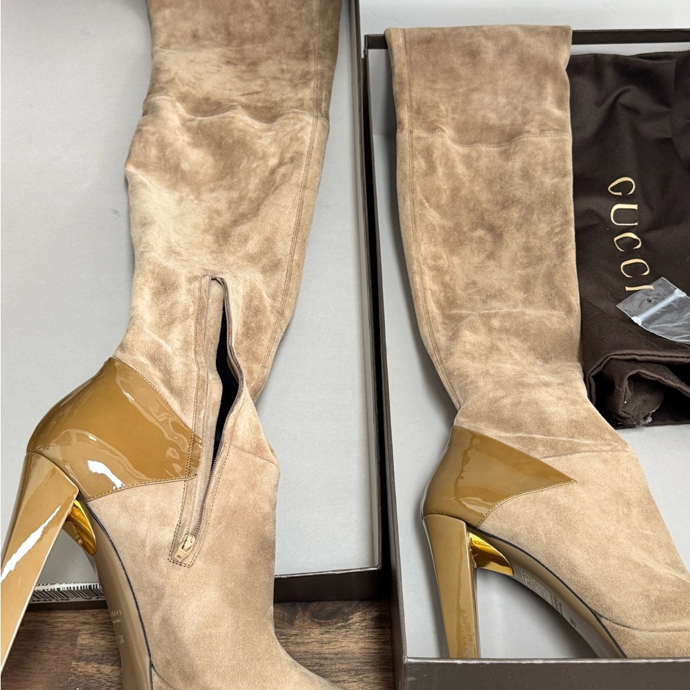Gucci Tan and Black Suede Boots